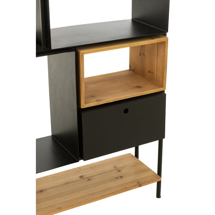 Schap Tina hout/ijzer zwart/naturel large-Vakkenkasten-J-Line