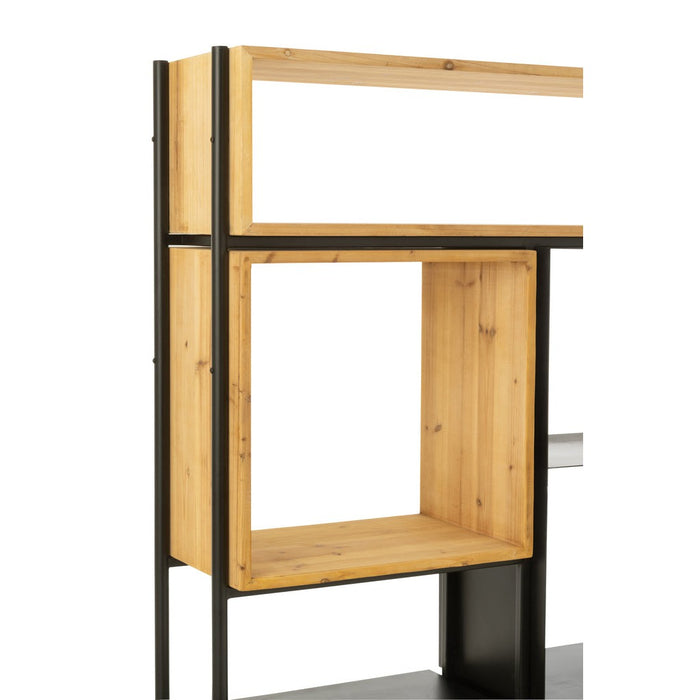 Schap Tina hout/ijzer zwart/naturel large-Vakkenkasten-J-Line