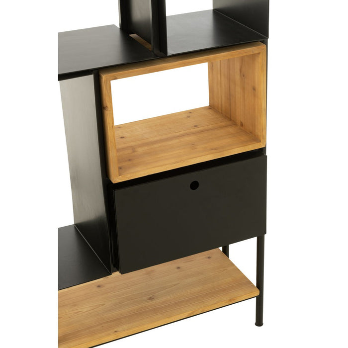 Schap Tina hout/ijzer zwart/naturel small-Vakkenkasten-J-Line