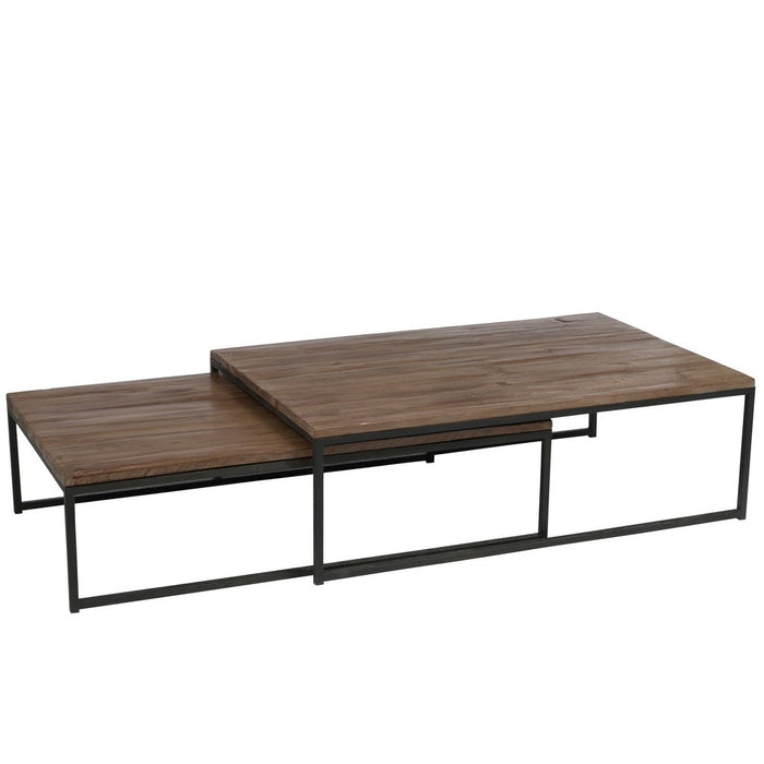 Set 2 Salontafels Hout | Metaal Brown + Zwart-Salontafels-J-Line