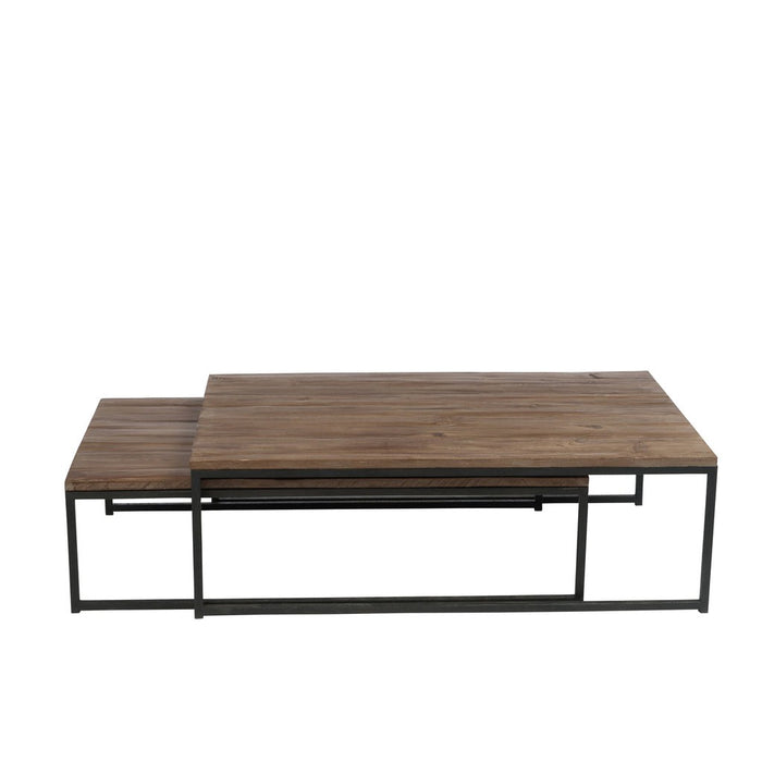 Set 2 salontafels hout/metaal bruin+zwart-Salontafels-J-Line