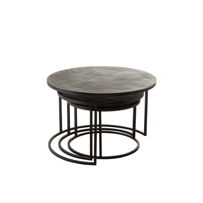 Set 3 bijzettafels rond oxidize aluminium/ijzer antiek zwart/groen-Bijzettafels-J-Line