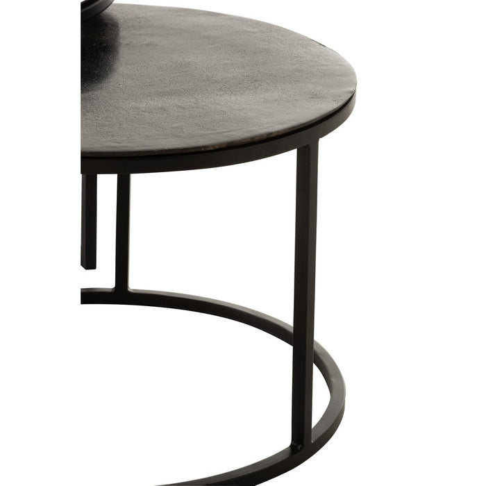 Set 3 bijzettafels rond oxidize aluminium/ijzer antiek zwart/groen-Bijzettafels-J-Line