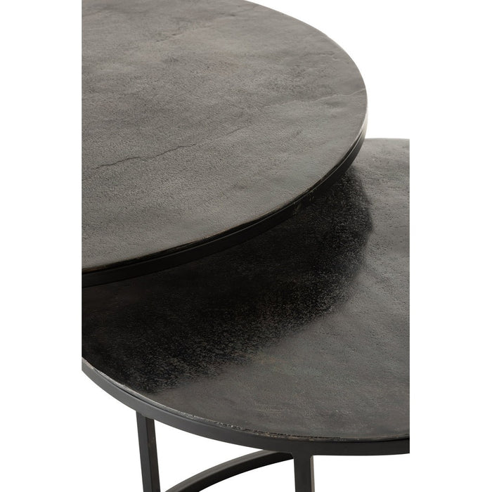 Set 3 bijzettafels rond oxidize aluminium/ijzer antiek zwart/groen-Bijzettafels-J-Line