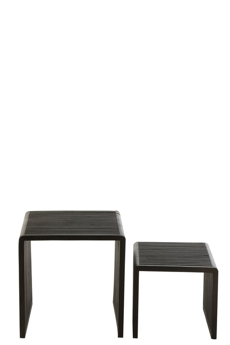 Set Of 2 Coffee Tables Cubic Recycle Teak Black-Bijzettafels-J-Line