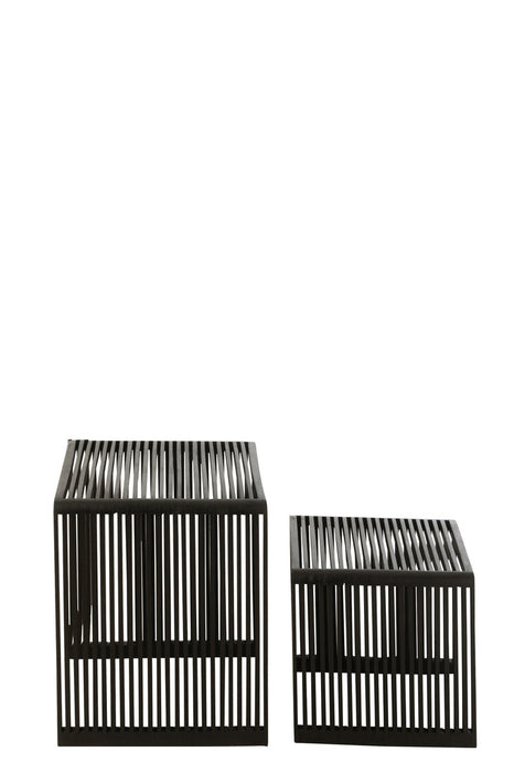 Set Of 2 Coffee Tables Cubic Recycle Teak Black-Bijzettafels-J-Line