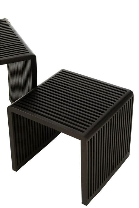 Set Of 2 Coffee Tables Cubic Recycle Teak Black-Bijzettafels-J-Line