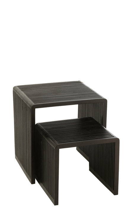 Set Of 2 Coffee Tables Cubic Recycle Teak Black-Bijzettafels-J-Line