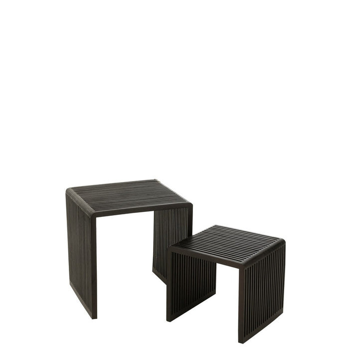 Set Of 2 Coffee Tables Cubic Recycle Teak Black-Bijzettafels-J-Line