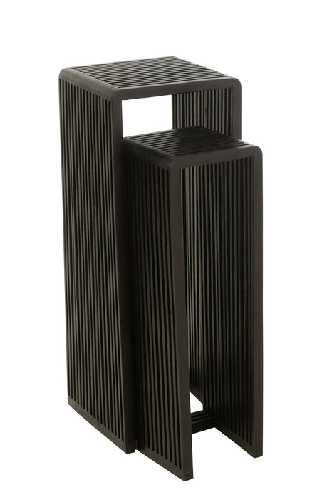 Set Of 2 Side Tables Cubic Recycle Teak Black-Bijzettafels-J-Line