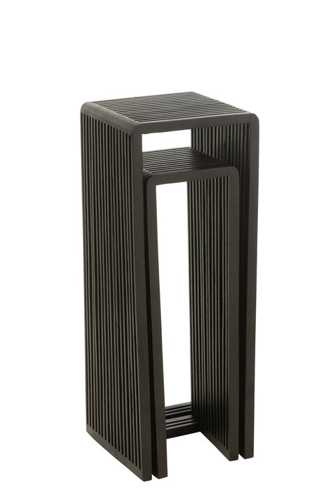 Set Of 2 Side Tables Cubic Recycle Teak Black-Bijzettafels-J-Line