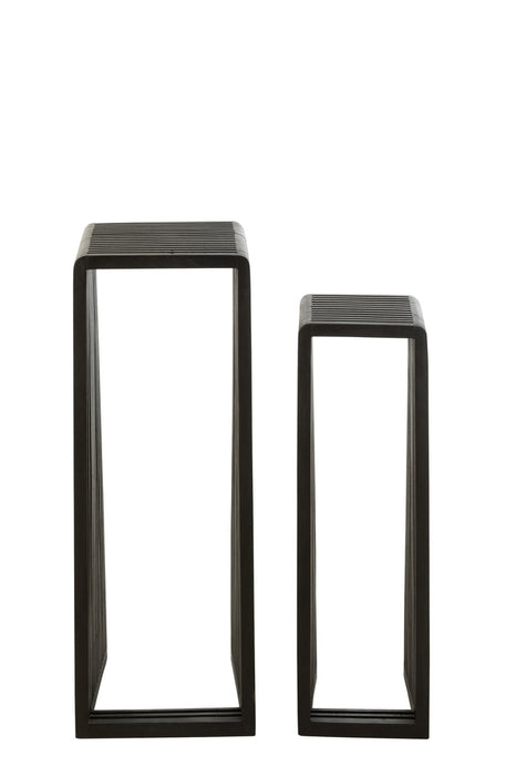 Set Of 2 Side Tables Cubic Recycle Teak Black-Bijzettafels-J-Line