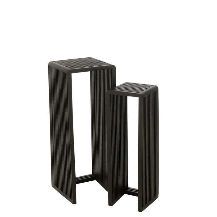 Set Of 2 Side Tables Cubic Recycle Teak Black-Bijzettafels-J-Line