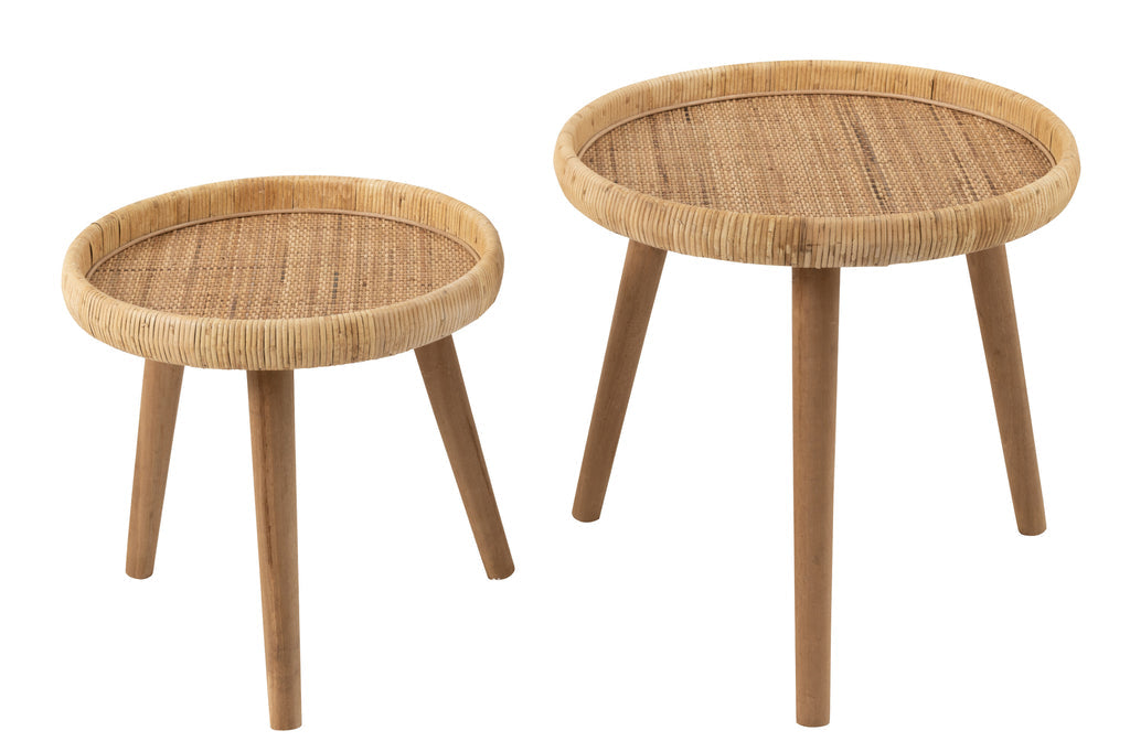 Set Of 2 Side Tables Lurne Rattan/Fir Wood Natural-Bijzettafels-J-Line