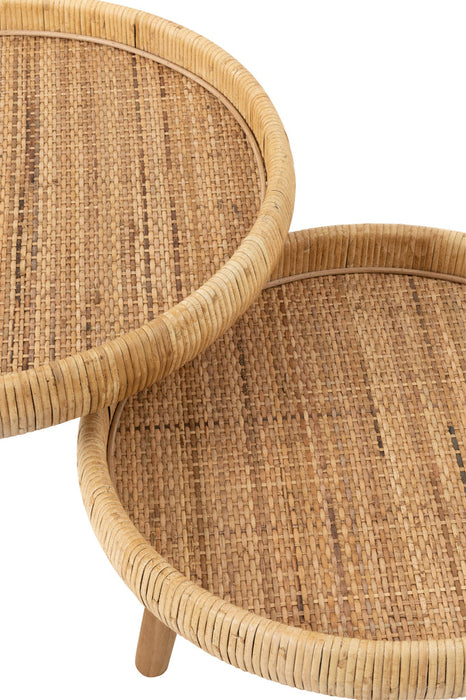 Set Of 2 Side Tables Lurne Rattan/Fir Wood Natural-Bijzettafels-J-Line