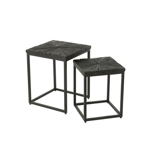 Set Of 2 Side Tables Shanil Wood/Iron Black-Bijzettafels-J-Line