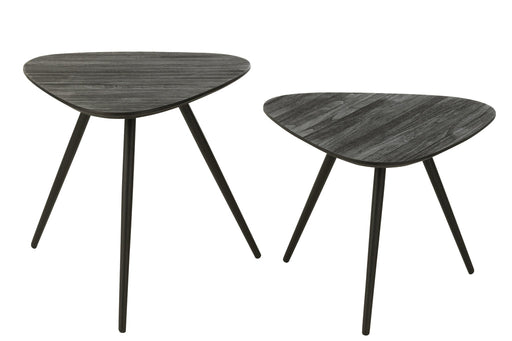 Set Of 2 Tables Triangle Recycle Teak Black-Salontafels-J-Line