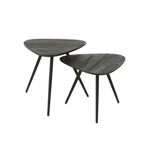 Set Of 2 Tables Triangle Recycle Teak Black-Salontafels-J-Line