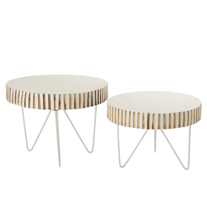 Set Of 2 Tables Ying Wood Metal White-Salontafels-J-Line