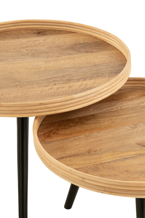 Set Of 3 Coffee Table Round Mango Wood Natural-Salontafels-J-Line