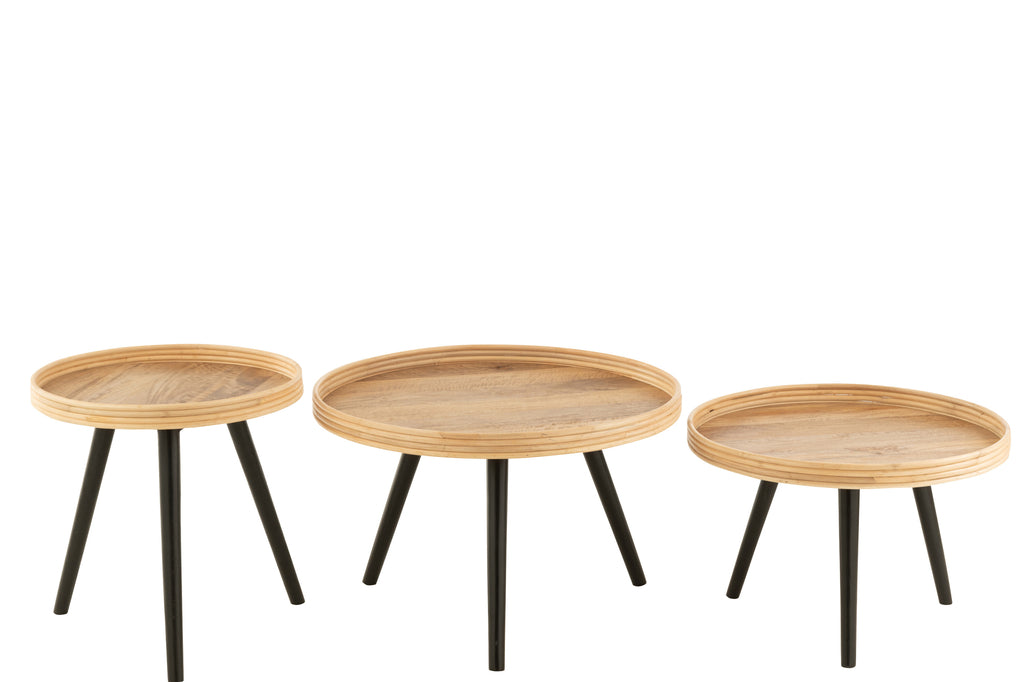 Set Of 3 Coffee Table Round Mango Wood Natural-Salontafels-J-Line