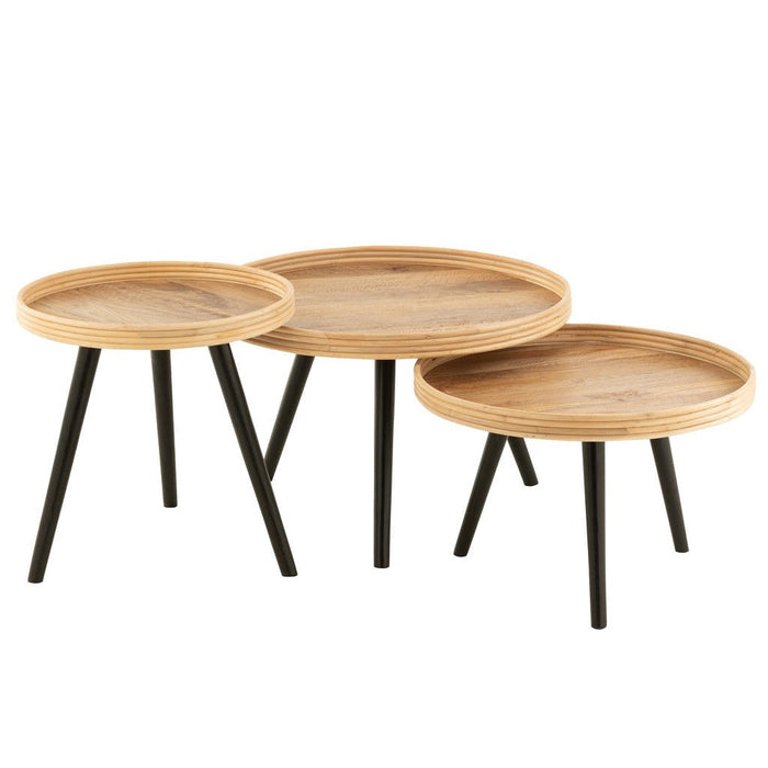 Set Of 3 Coffee Table Round Mango Wood Natural-Salontafels-J-Line