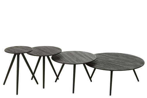 Set Of 4 Tables Round Recycle Teak Black-Salontafels-J-Line