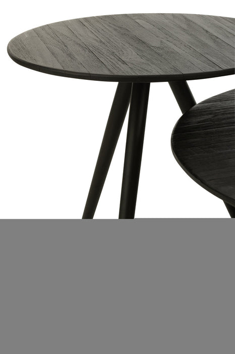 Set Of 4 Tables Round Recycle Teak Black-Salontafels-J-Line