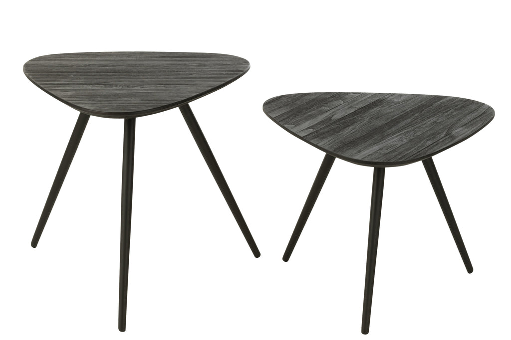 Set Van 2 bijzettafel driehoek gerecycleerd teak zwart-Salontafels-J-Line