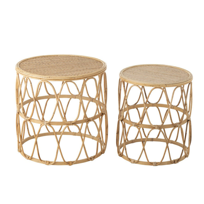 Set Van 2 bijzettafel golf patroon rotan naturel-Bijzettafels-J-Line