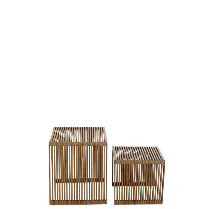 Set Van 2 bijzettafel kubus gerecycleerd teak naturel-Salontafels-J-Line