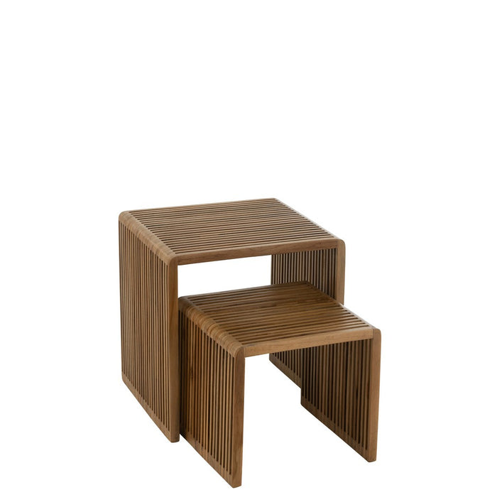 Set Van 2 bijzettafel kubus gerecycleerd teak naturel-Salontafels-J-Line