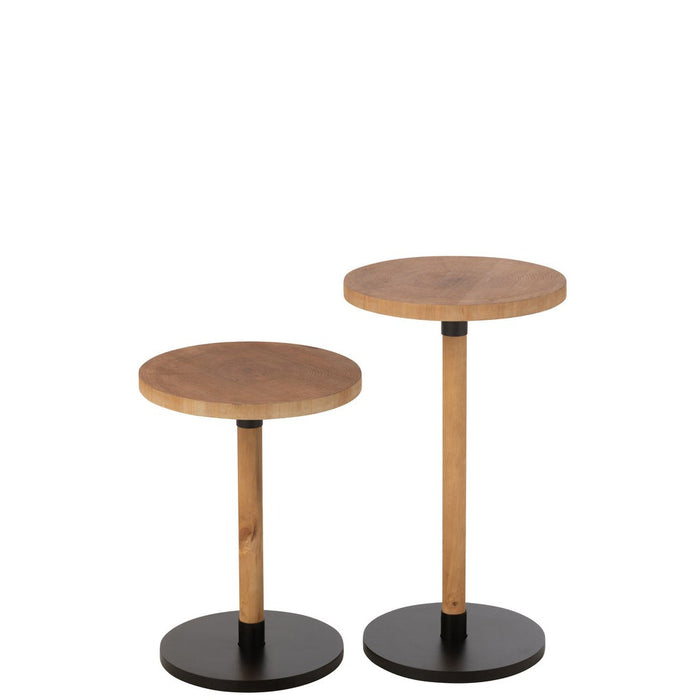 Set Van 2 bijzettafel ron mdf/dennenhout naturel zwart-Bijzettafels-J-Line