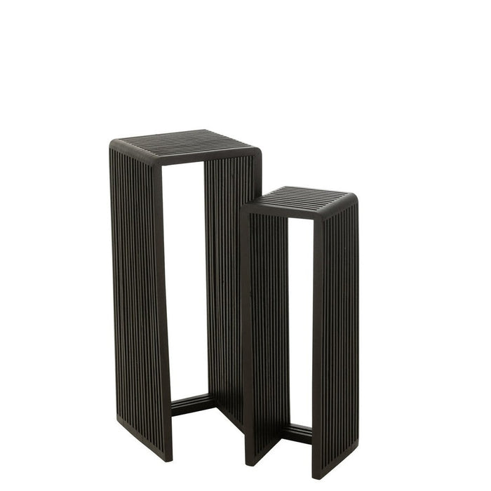 Set Van 2 bijzettafelkubus gerecycleerd teak zwart-Bijzettafels-J-Line