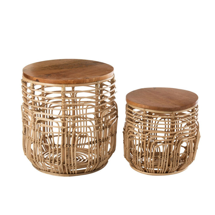 Set Van 2 bijzettafels ellen rotan naturel-Bijzettafels-J-Line