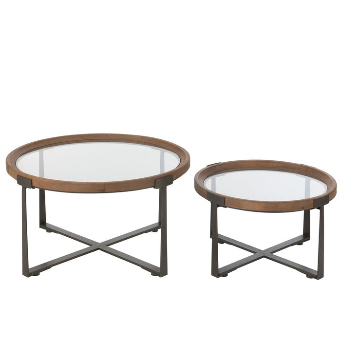 Set Van 2 salontafel luki glas/spar hout naturel/zwart-Salontafels-J-Line