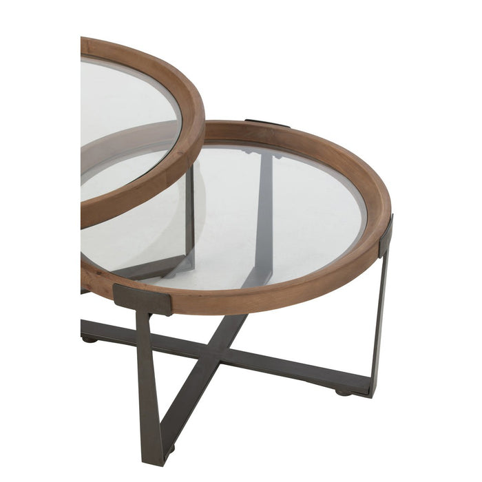 Set Van 2 salontafel luki glas/spar hout naturel/zwart-Salontafels-J-Line