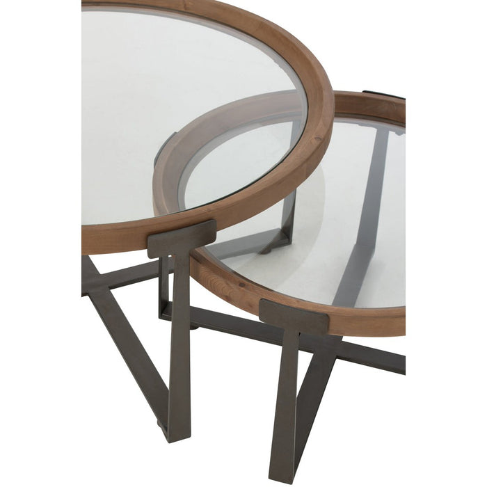 Set Van 2 salontafel luki glas/spar hout naturel/zwart-Salontafels-J-Line