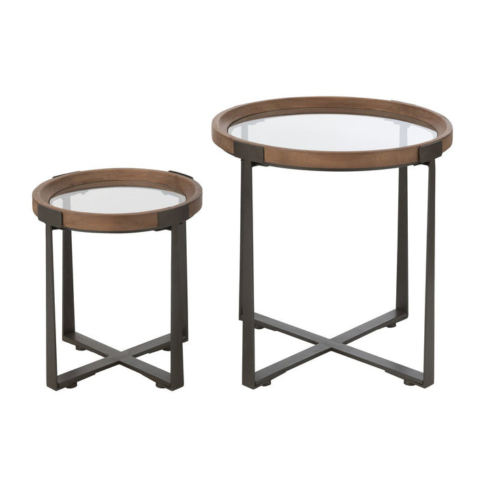 Set Van 2 salontafel mine glas/spar hout naturel/zwart-Salontafels-J-Line