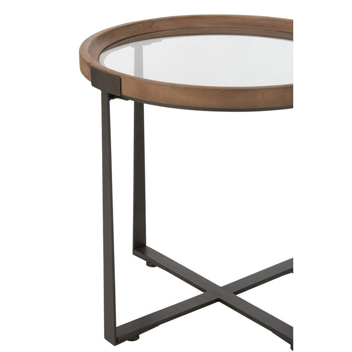 Set Van 2 salontafel mine glas/spar hout naturel/zwart-Salontafels-J-Line