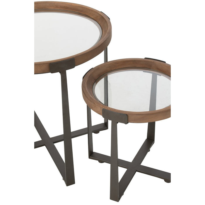 Set Van 2 salontafel mine glas/spar hout naturel/zwart-Salontafels-J-Line