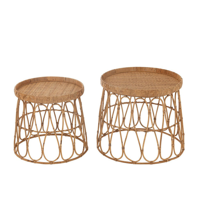 Set Van 2 tafel rond rotan/multiplex naturel-Bijzettafels-J-Line