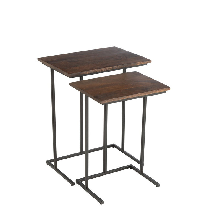 Set Van 2 tafels rechthoek ijzer/mangohout bruin/zwart-Bijzettafels-J-Line