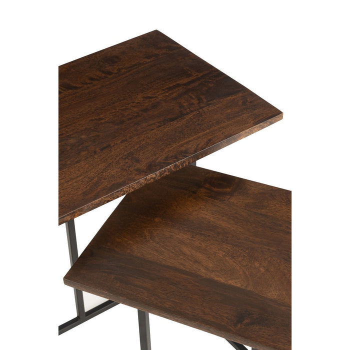 Set Van 2 tafels rechthoek ijzer/mangohout bruin/zwart-Bijzettafels-J-Line