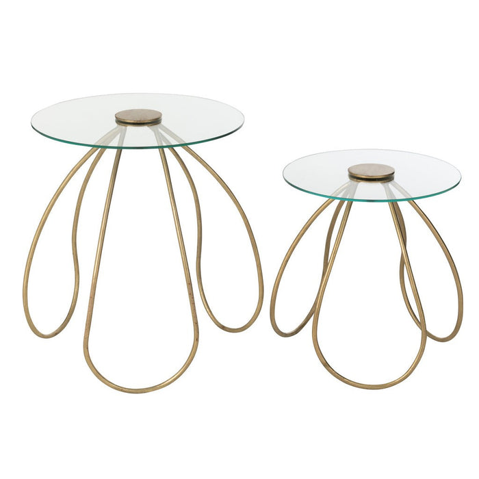 Set Van 2 tafels rond metaal/glas goud-Bijzettafels-J-Line