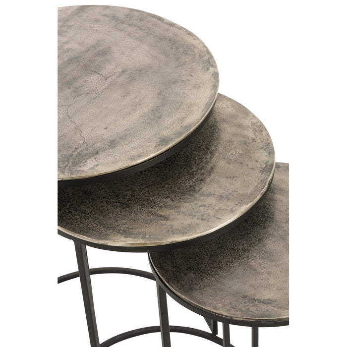 Set Van 3 bijzettafels rond aluminium zwart/grijs-Bijzettafels-J-Line