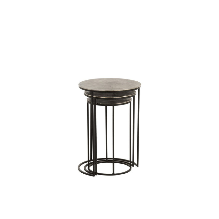 Set Van 3 bijzettafels rond aluminium zwart/grijs-Bijzettafels-J-Line
