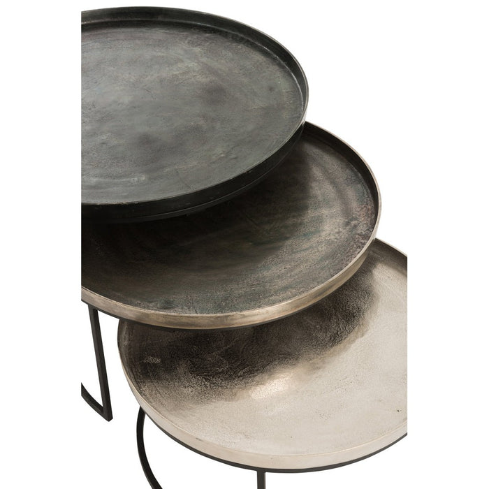 Set Van 3 bijzettafels rond aluminium zwart/mix-Bijzettafels-J-Line