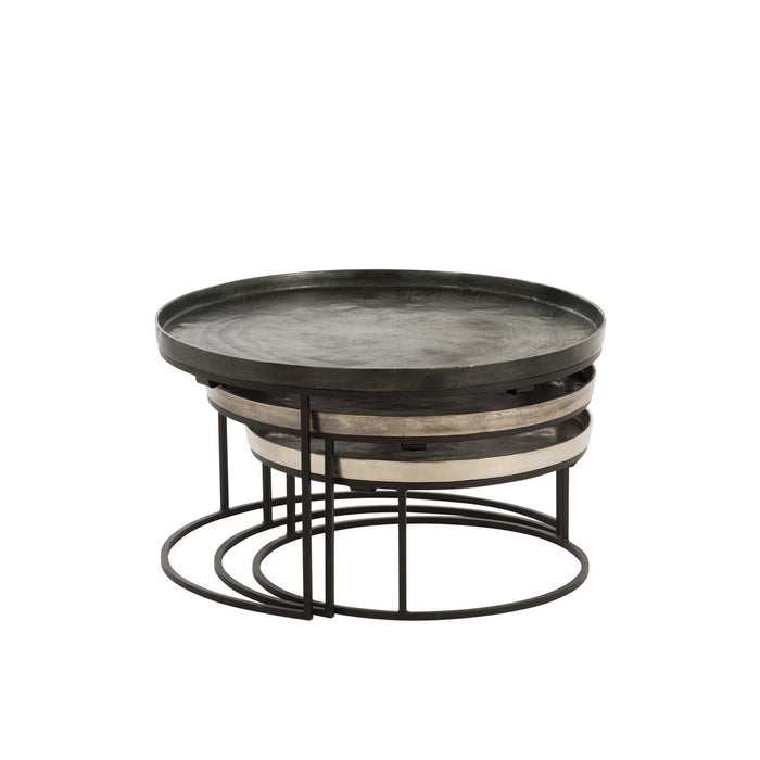 Set Van 3 bijzettafels rond aluminium zwart/mix-Bijzettafels-J-Line