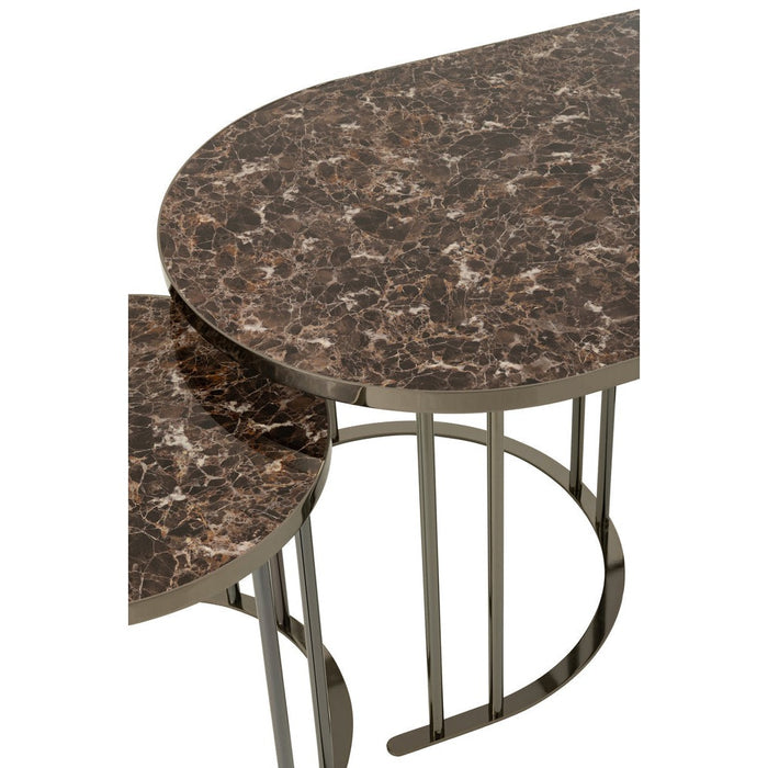 Set Van 3 salontafels zilver/bruin metaal/mdf-Bijzettafels-J-Line